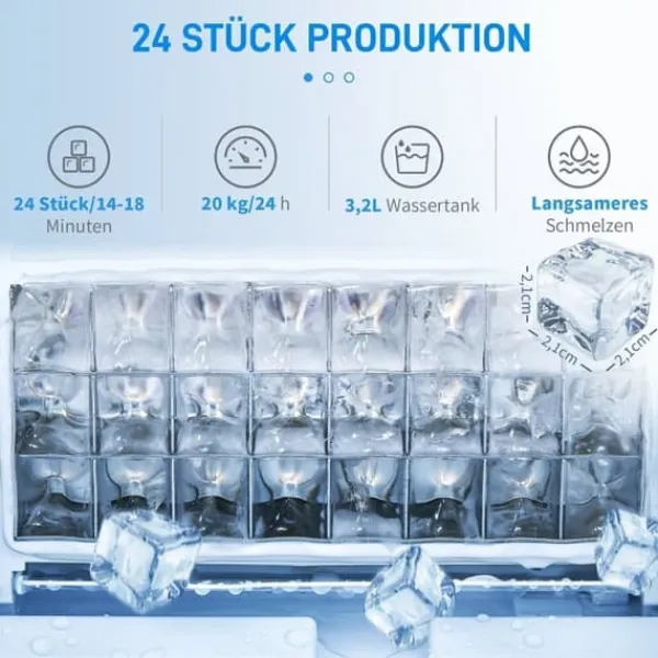 Isterningmaskine 20 kg/24 t, 2,3 L, 3,2 L tank, auto-rens, rustfri, 25,2×36×37,1 cm Outlet