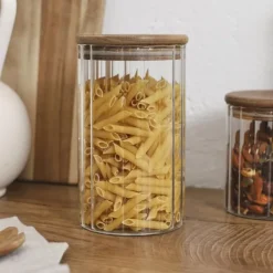 Opbevaringsdåser>JAR 700 ml ribbet TRÆLÅG til opbevaring