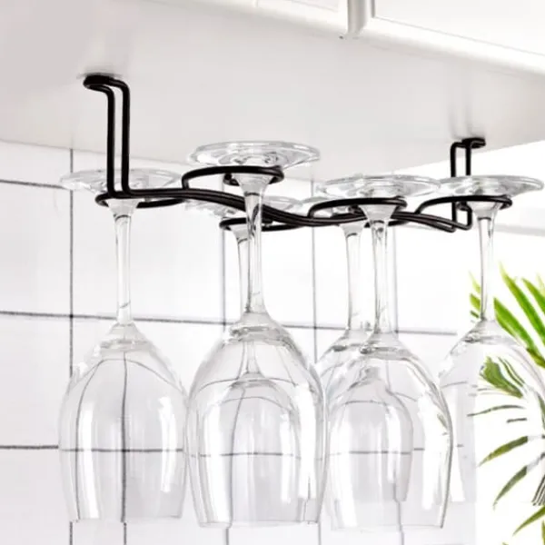 Vinflaskeholdere>Jern Hængende 6 Flasker Vinkop Rack Glasholder Display Hylde Organizer