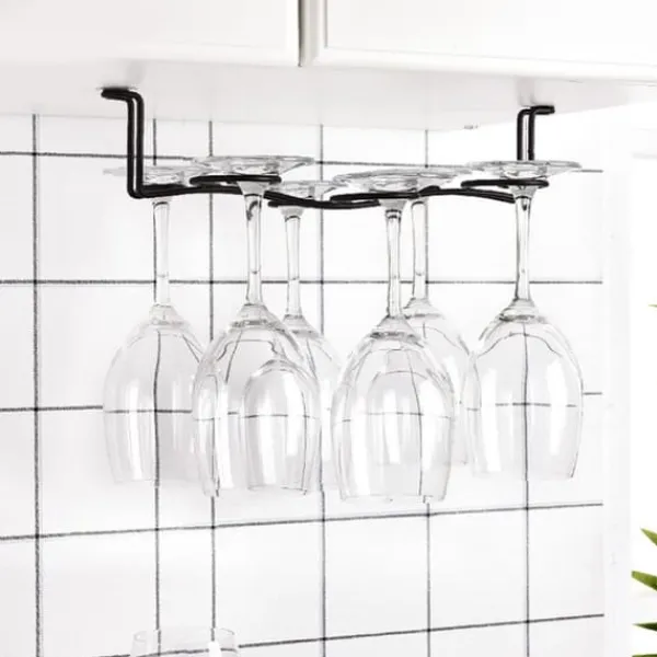 Vinflaskeholdere>Jern Hængende 6 Flasker Vinkop Rack Glasholder Display Hylde Organizer