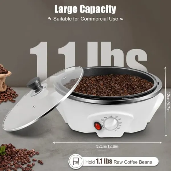 Kaffebønnerister - Elektrisk Ristemaskine - 1200W - 220–240V - 500 g Kapacitet - PP & Glas - Til Kaffe/Nødder - Hvid Outlet
