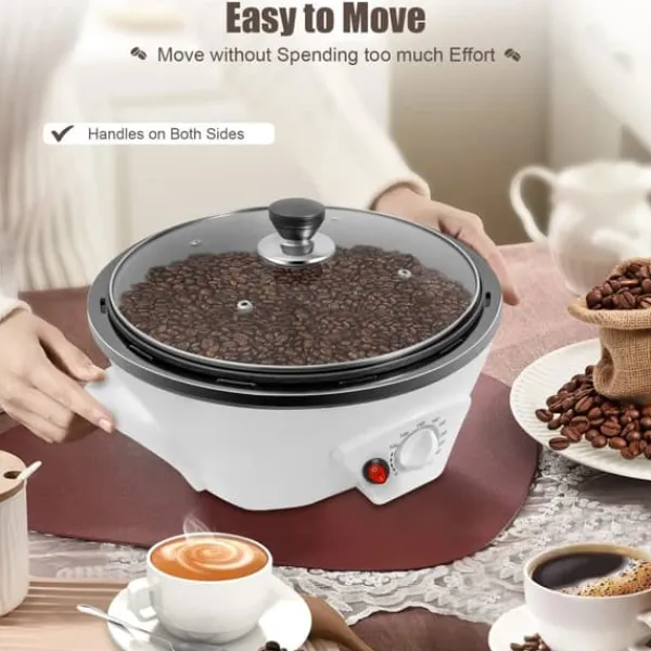 Kaffebønnerister - Elektrisk Ristemaskine - 1200W - 220–240V - 500 g Kapacitet - PP & Glas - Til Kaffe/Nødder - Hvid Outlet