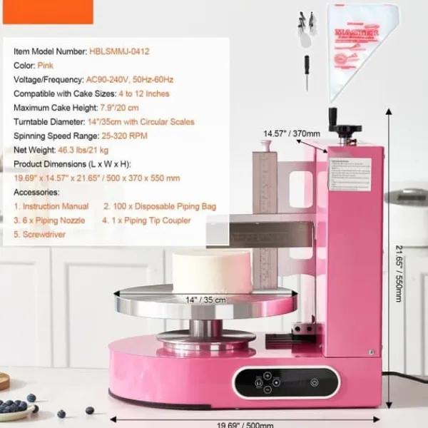 Udstyr Til Kagedekoration>Kage Dekorationsmaskine, Frosting Spredning 4 til 12, Pink, brugervenlig, nem at rengøre, præcise resultater