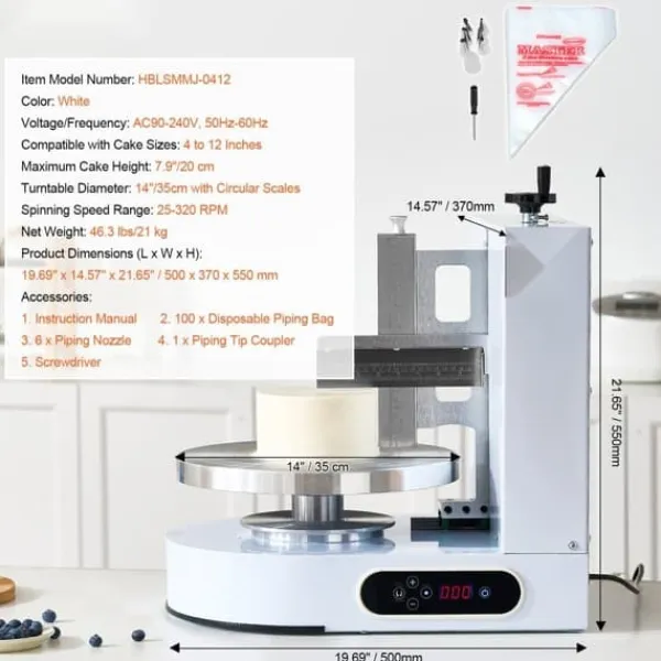 Kagedekorationsmaskine, Frosting Spreader til 4 - 12 Kager, Justerbar bredde, Ergonomisk greb, Let at rengøre Clearance