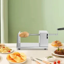 Kartoffel Twister - Spiral Slicer - 430 Rustfrit Stål - Plast - Spiralchips/Tornado - Til Kartofler & Grøntsager - CE/EU - Sølv New