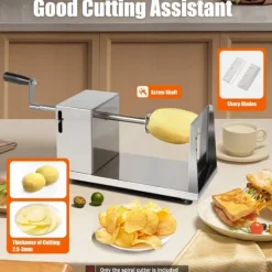 Kartoffel Twister - Spiral Slicer - 430 Rustfrit Stål - Plast - Spiralchips/Tornado - Til Kartofler & Grøntsager - CE/EU - Sølv New