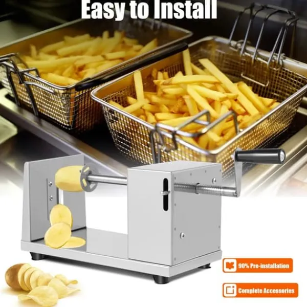 Kartoffel Twister - Spiral Slicer - 430 Rustfrit Stål - Plast - Spiralchips/Tornado - Til Kartofler & Grøntsager - CE/EU - Sølv New