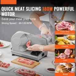 Kødskærer, 180 W elektrisk Deli Food Slicer med 7,5" rustfrit stål klinge. Justerbar tykkelse til skæring af kød, brød, skinke og ost. Let at rengøre. | CDON Outlet