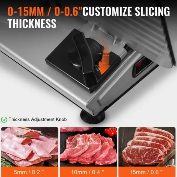 Kødskærer, 180 W elektrisk Deli Food Slicer med 7,5" rustfrit stål klinge. Justerbar tykkelse til skæring af kød, brød, skinke og ost. Let at rengøre. | CDON Outlet