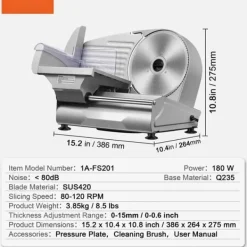 Kødskærer, 180 W elektrisk Deli Food Slicer med 7,5