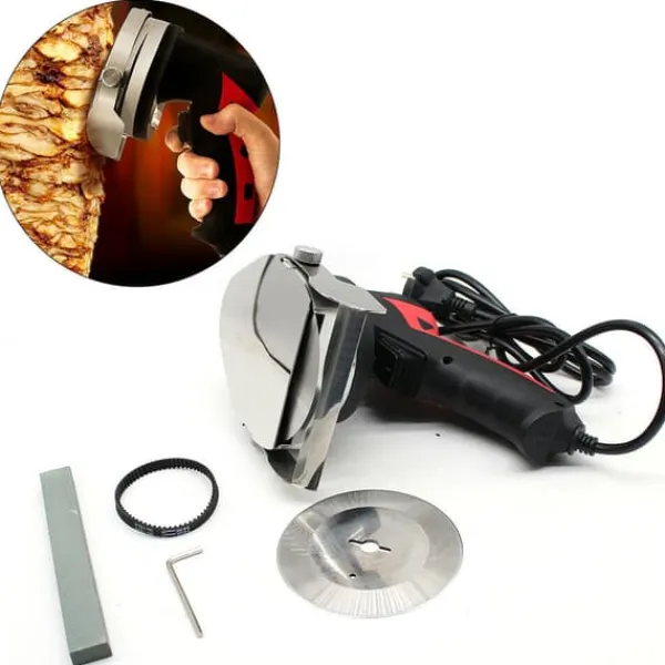 Kødskivere>Kebabskærer, 80W, 220V-230V, 3000 RPM, Klinge Diameter 10 cm, Skærevne 1-8 mm