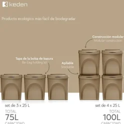 Keden Genbrugsskraldespand 39x29x45 Cm 3 Enheder Grå Best