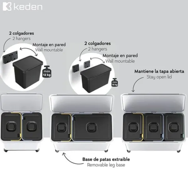 Keden Genbrugsskraldespand 1x10l+1x23l Systema 57x29x41 Cm Søvfarvet Clearance