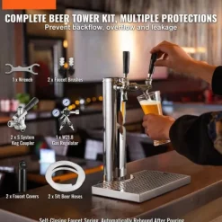 Ølhaner>Kegerator tårnsæt med dobbeltthaner & rustfrit stål - øltårndispenser, W21.8 regulator & S-System