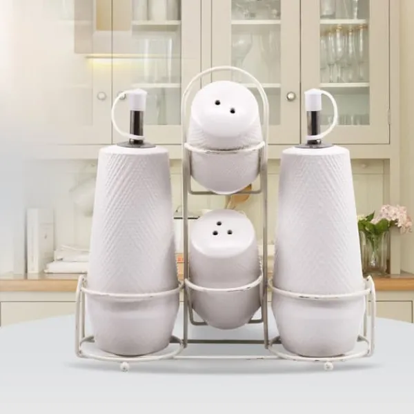 Olie- & Eddikebeholdere>Keramisk krydderisæt 5 styk MAESTRO WHITE MR-20002-04S