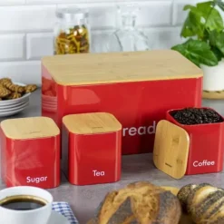 Brødkasser & Brødposer>KINGHOFF STÅLBRØDÆSKE + 3 BEHOLDERE KH-1085