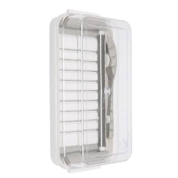 Beholdere Til Madopbevaring>Kitchen opbevaringsbeholder - smørskærerboks i rustfrit stål med klart låg og hvidt chassis