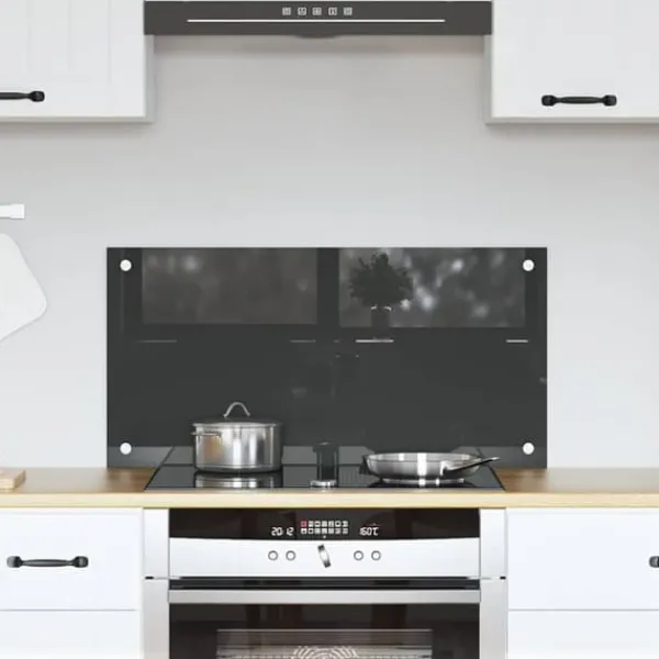 Køkken bagvæg i hærdet glas - Rektangulær design | Farve: Mørkegrå | Størrelse: 80x40x0.6 cm Outlet