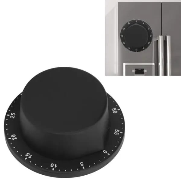 Æggeure>Køkken Mekanisk Timer 304 Rustfrit Stål Magnetisk Suge Kok Madlavningstimer Sort
