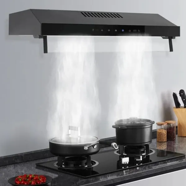 Emhætter>Køkkenemhætte 60 cm - Underbygget/Væghængt - Touch- & Geststyring - Op til 715 CFM - Støjniveau 55 dB - Motor 2x100 W - LED 6500K
