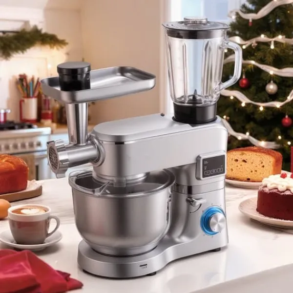 Mixere & Blendere>Køkkenmaskine - Røremaskine med blender - Skål 5,7 L - Effekt 1500 W - Hastighedstrin 6+ - Vippehoved - Blender 1,5 L - Skål i rustfrit stål - Sølv