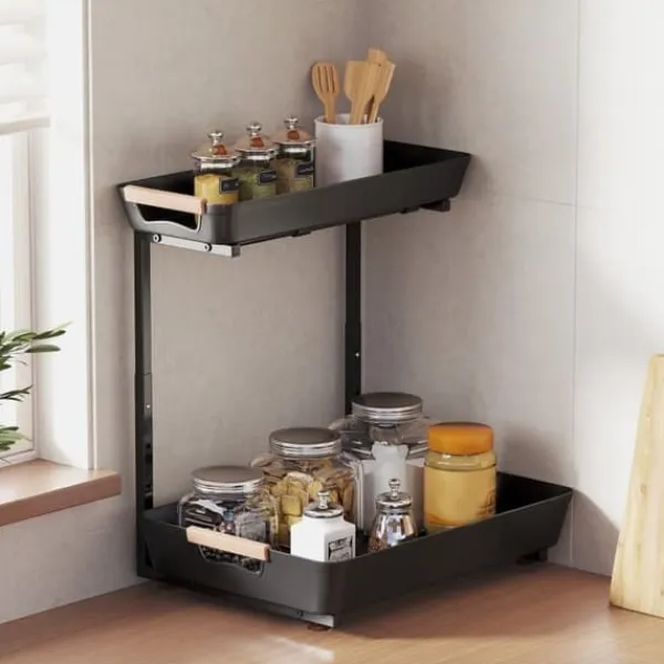 Køkkenreol – højdejusterbart reolsystem med 2 kurve, kaffestation 40×30×33,5–42 cm Online