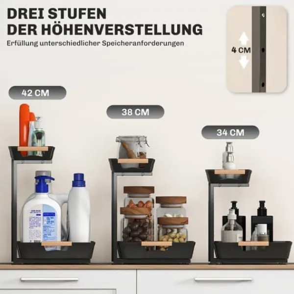 Køkkenreol – højdejusterbart reolsystem med 2 kurve, kaffestation 40×30×33,5–42 cm Online