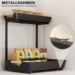 Køkkenreol – højdejusterbart reolsystem med 2 kurve, kaffestation 40×30×33,5–42 cm Online