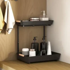 Køkkenreol – højdejusterbart reolsystem med 2 kurve, kaffestation 40×30×33,5–42 cm Online