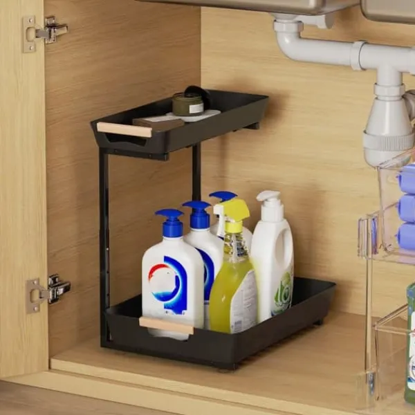 Køkkenreol – højdejusterbart reolsystem med 2 kurve, kaffestation 40×30×33,5–42 cm Online