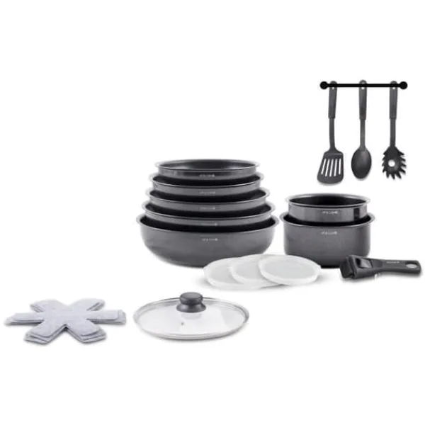 Gryder, Stegepander Og Kasseroller>Köksredskap - Alla värmekällor inklusive induktion - KONST & KÖK - AC1824 - Aluminium - 18 delar - Non-stick - Avtagbart handtag