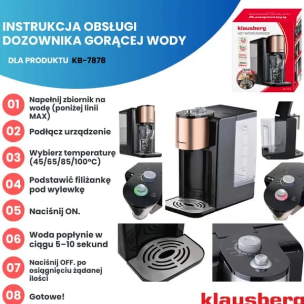 Kopvarmer>KLAUSBERG KB-7879 2,2L varmtvandsbeholder med temperaturkontrol