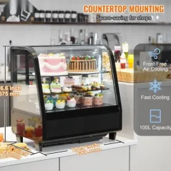Køleskabe>Kølemontre Bageri Display Køleskab, 100L/3,5 cu.ft, 2-niveau, energieffektiv, glashylder, optimal opbevaring.