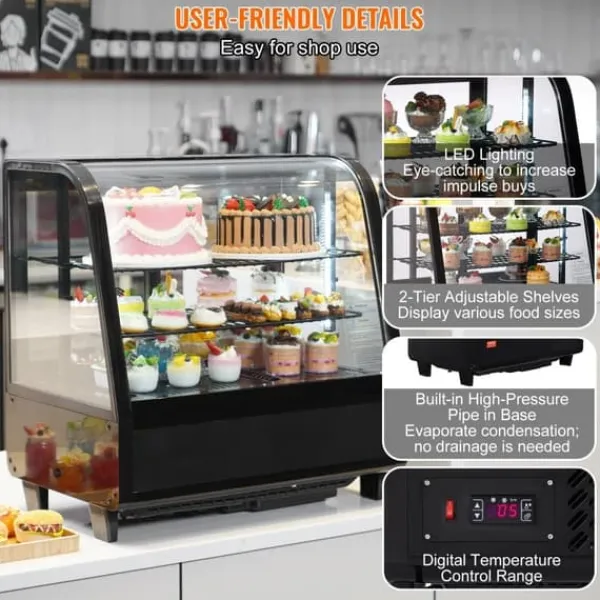Køleskabe>Kølemontre Bageri Display Køleskab, 100L/3,5 cu.ft, 2-niveau, energieffektiv, glashylder, optimal opbevaring.