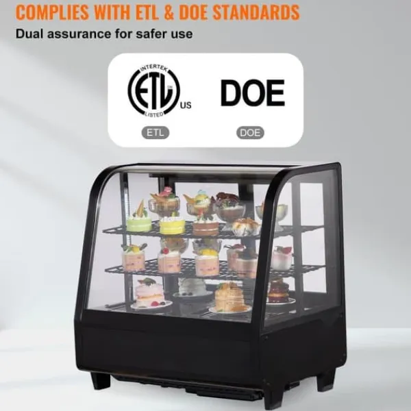 Køleskabe>Kølemontre Bageri Display Køleskab, 100L/3,5 cu.ft, 2-niveau, energieffektiv, glashylder, optimal opbevaring.