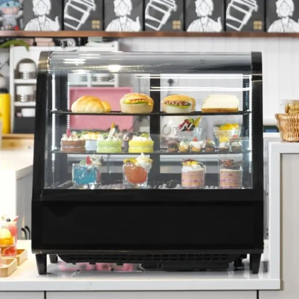 Køleskabe>Kølemontre Bageri Display Køleskab, 100L/3,5 cu.ft, 2-niveau, energieffektiv, glashylder, optimal opbevaring.