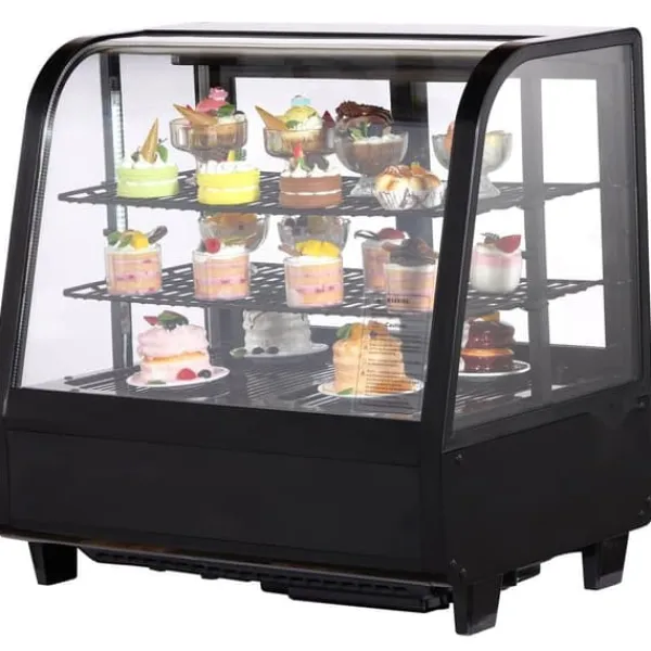 Køleskabe>Kølemontre Bageri Display Køleskab, 100L/3,5 cu.ft, 2-niveau, energieffektiv, glashylder, optimal opbevaring.