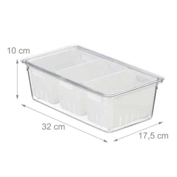 Beholdere Til Madopbevaring>Køleskabsopbevaringsboks, 10x32x17,5 cm, Transparent, Hvid