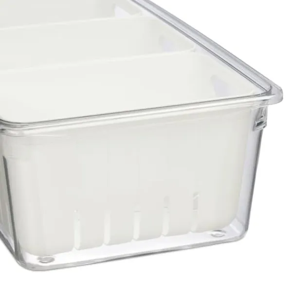 Beholdere Til Madopbevaring>Køleskabsopbevaringsboks, 10x32x17,5 cm, Transparent, Hvid