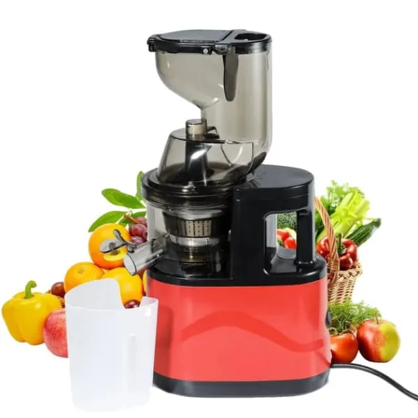 Juicepresser - Nyd Friskpresset Juice Derhjemme>Koldpress saftpresser, stor påfyldningsrør, høj saftudbytte,Rød, EU