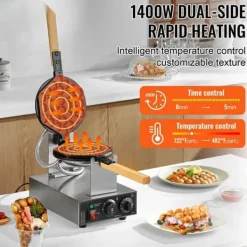 Vaffeljern>Kommerciel boblevaffelmaskine 1400W, Æggepandekagebager, Non-stick overflade, Hurtig opvarmning, Ideel til café og kiosk.