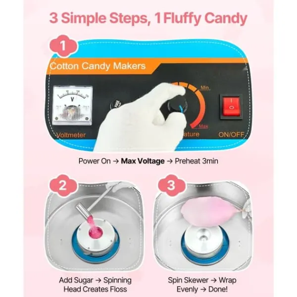 Maskiner Til Candyfloss>Kommerciel Candyflossmaskine, Elektrisk Sukkerstrådsmaskine 1000W, Blå, Stabil Performance
