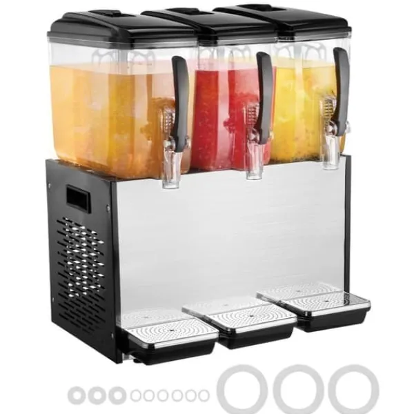 Drikkevareautomater>Kommerciel drikkevaredispenser 12L x 3 tanke, kold juice og isdrik, hurtig servering, ideel til café og fest.