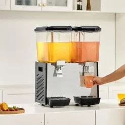Kommerciel drikkevaredispenser 18L x 2 tanke, kold juice og isdrik dispenser, hold dine drikke kolde og forfriskende.