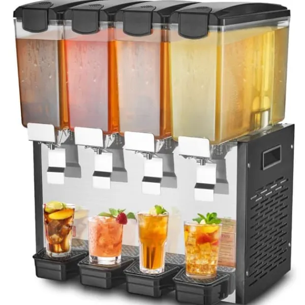 Drikkevareautomater>Kommerciel drikkevaredispenser 10L x 4 tanke, kold juice og isdrik, holdbar, ideel til cafeer og fester.