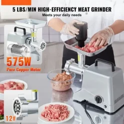 Kommerciel Elektrisk KødKværn, 5 Lb/Min Kapacitet, 575 W Pølsestopper, Høj Effektivitet, Robust Konstruktion