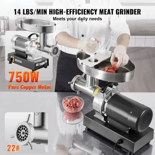 Kommerciel elektrisk kødkværn 14 Lbs/Min, med pølsestopper til køkken, høj effekt, effektiv madlavning, nem at rengøre. Best