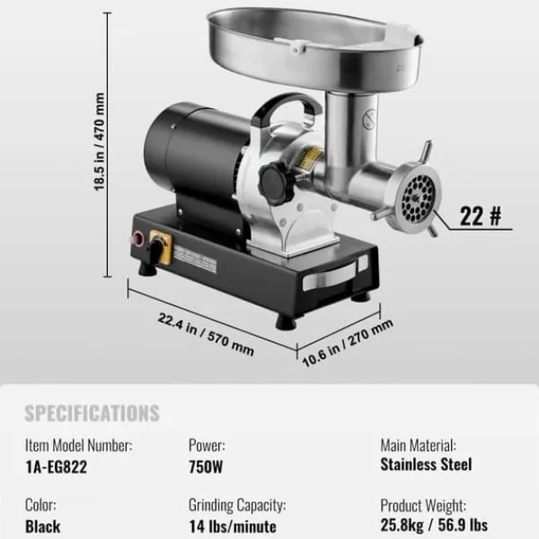 Kommerciel elektrisk kødkværn 14 Lbs/Min, med pølsestopper til køkken, høj effekt, effektiv madlavning, nem at rengøre. Best