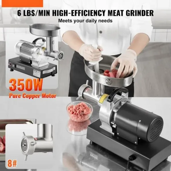 Madkværne & Kødhakker>Kommerciel elektrisk kødkværn 6 Lbs/Min, Pølsestopper, kraftfuld køkkenapparat, hurtig og effektiv hakning.