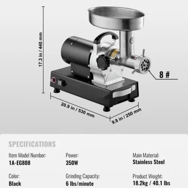 Madkværne & Kødhakker>Kommerciel elektrisk kødkværn 6 Lbs/Min, Pølsestopper, kraftfuld køkkenapparat, hurtig og effektiv hakning.